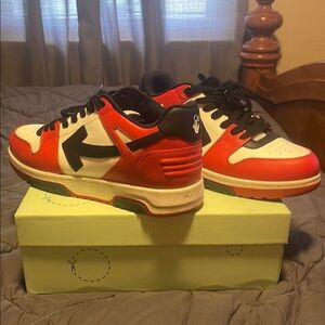 Red and White Sneakers with Black Accents